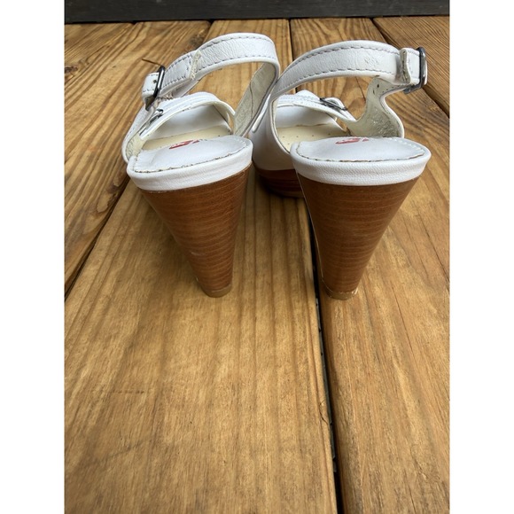 Vintage Y2K Be Comfortable Blonde White Buckle High Heels Peep Toe Straps 5M - Picture 5 of 8